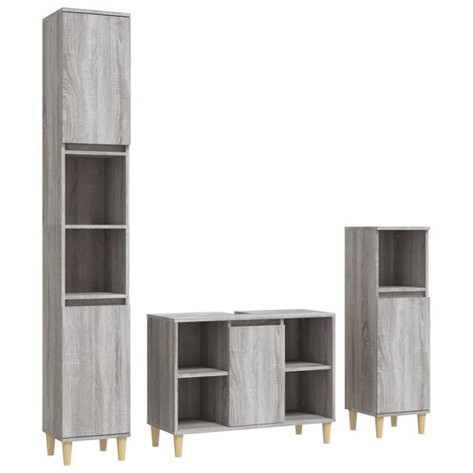 3 Piece Bathroom Furniture Set Grey Sonoma Engineered Wood 3 Piece Bathroom Furniture Set Grey Sonoma Engineered Wood