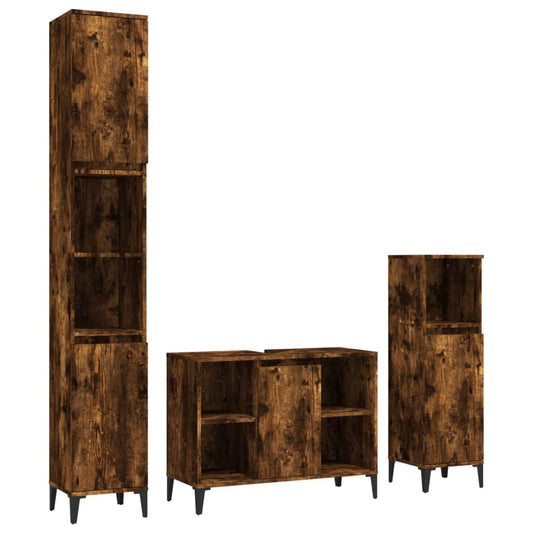3 Piece Bathroom Furniture Set Smoked Oak Engineered Wood 3 Piece Bathroom Furniture Set Smoked Oak Engineered Wood