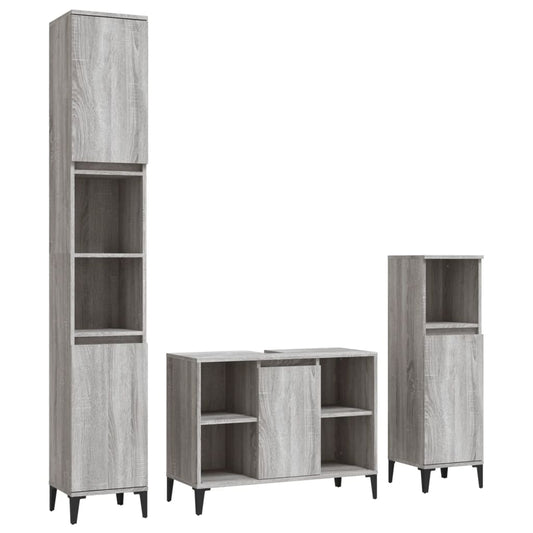 3 Piece Bathroom Furniture Set Grey Sonoma Engineered Wood 3 Piece Bathroom Furniture Set Grey Sonoma Engineered Wood