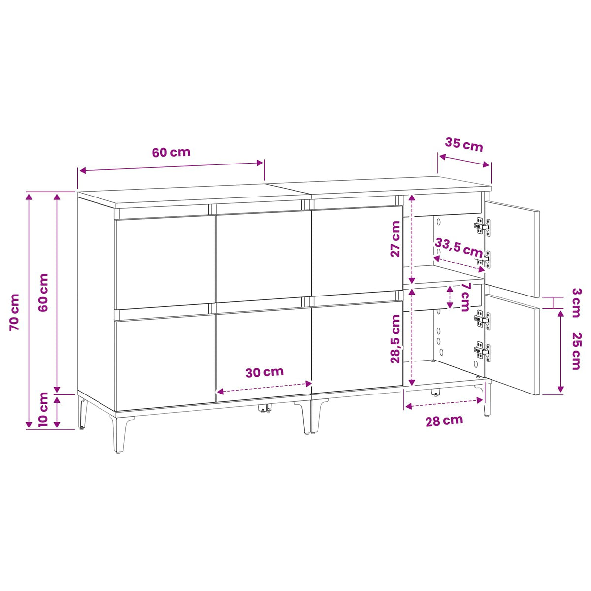 Sideboards 2 pcs Concrete Grey 60x35x70 cm Engineered Wood