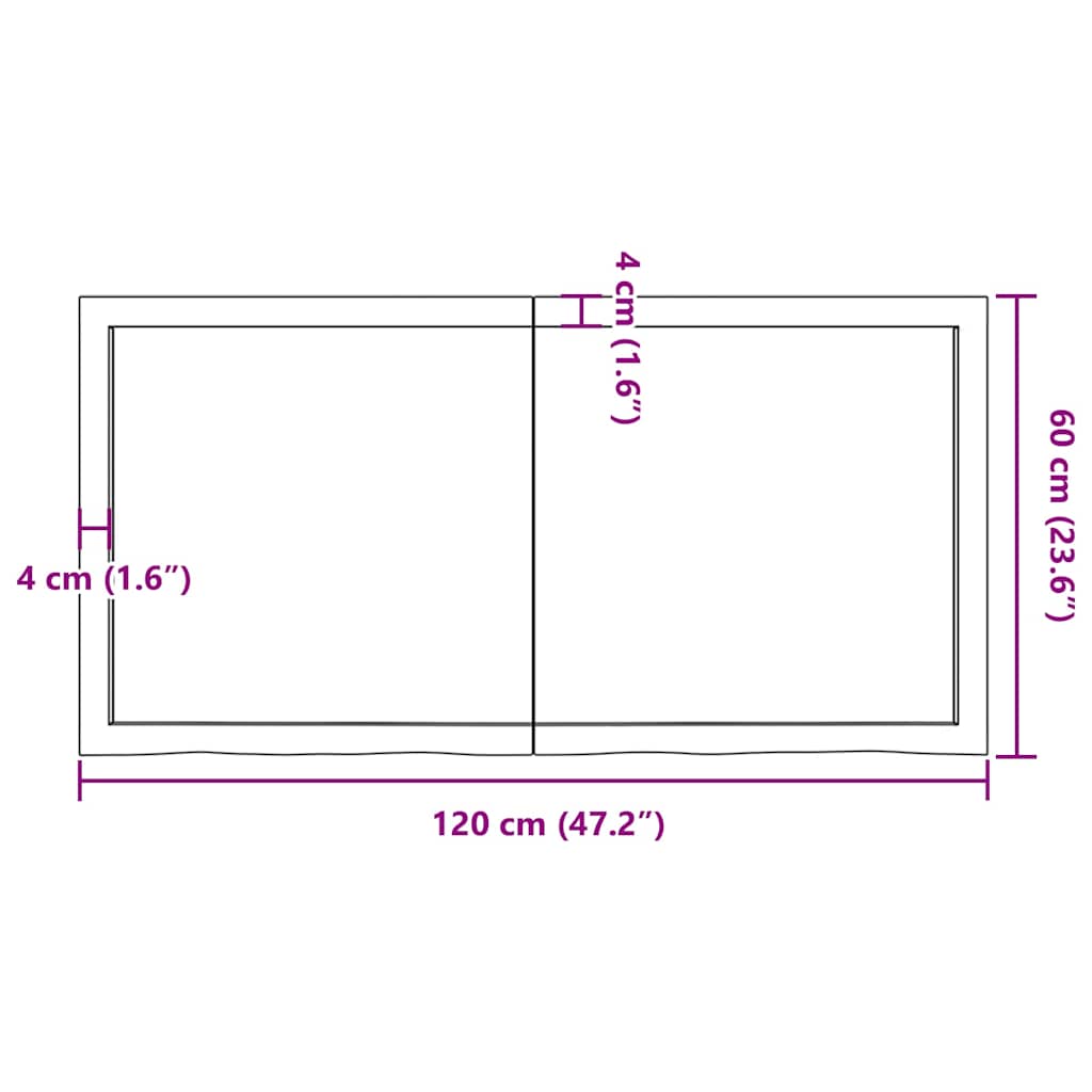 Table Top Dark Brown 120x60x(2-4) cm Treated Solid Wood Oak