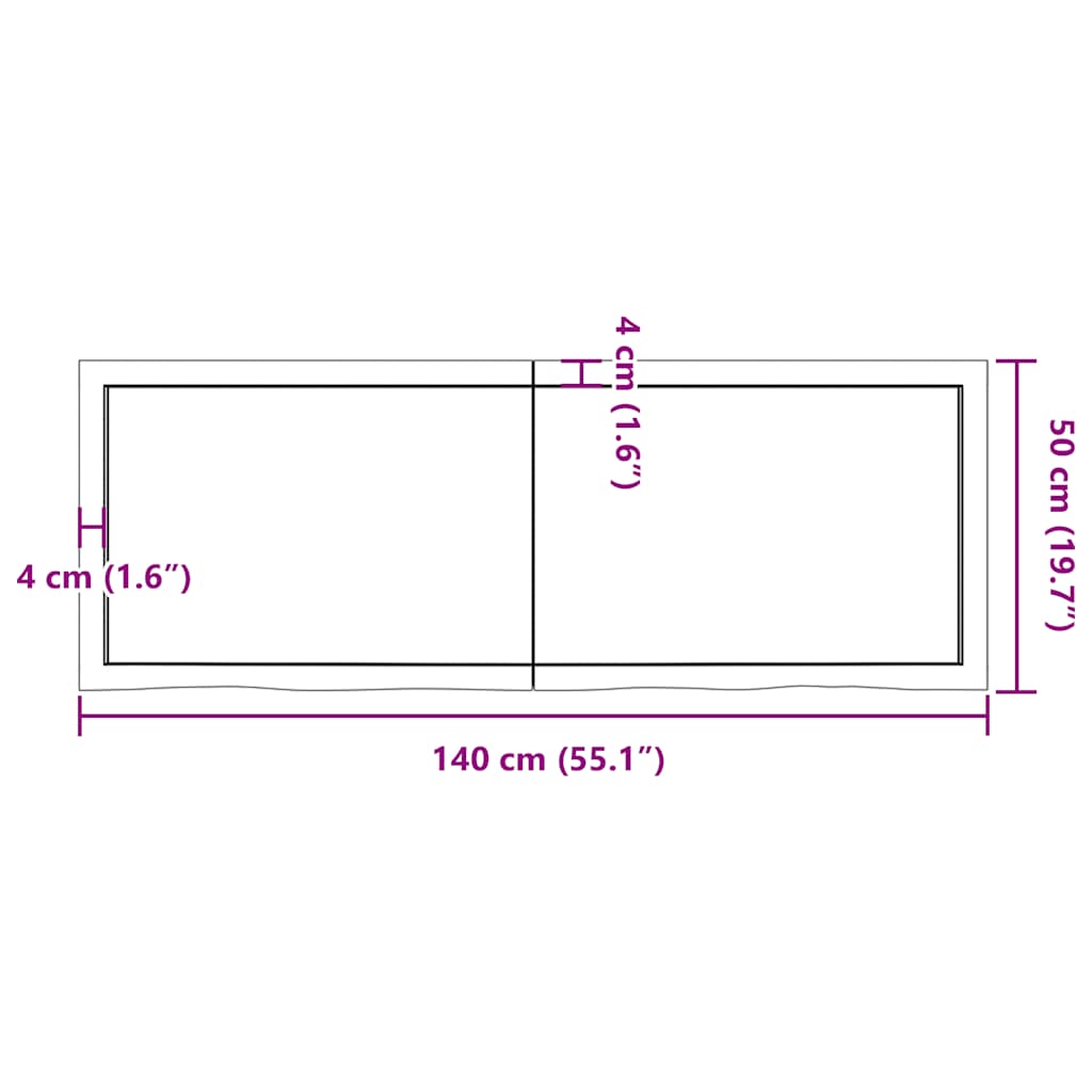 Table Top Dark Brown 140x50x(2-4) cm Treated Solid Wood Oak