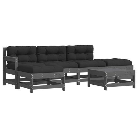 6 Piece Garden Lounge Set with Cushions Grey Solid Wood 6 Piece Garden Lounge Set with Cushions Grey Solid Wood