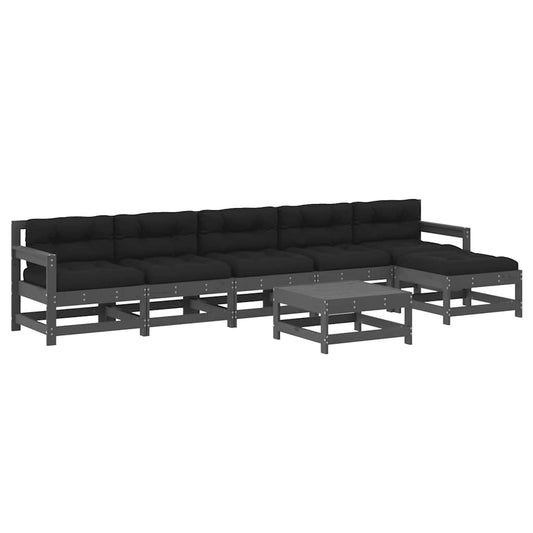 7 Piece Garden Lounge Set with Cushions Grey Solid Wood 7 Piece Garden Lounge Set with Cushions Grey Solid Wood