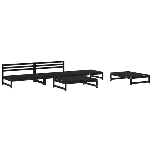 5 Piece Garden Lounge Set Black Solid Wood Pine 5 Piece Garden Lounge Set Black Solid Wood Pine