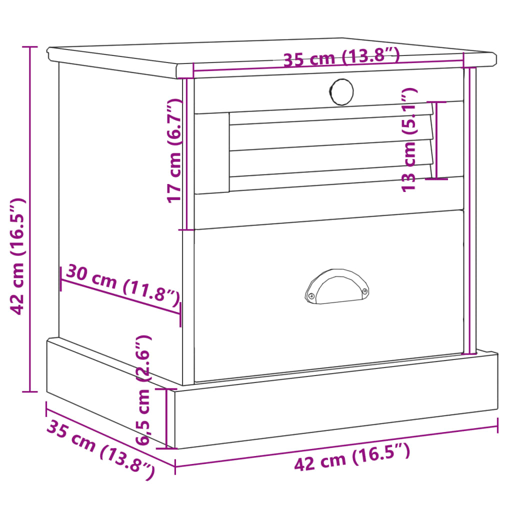 Bedside Cabinet "VIGO" White 42x35x42 cm Solid Wood Pine