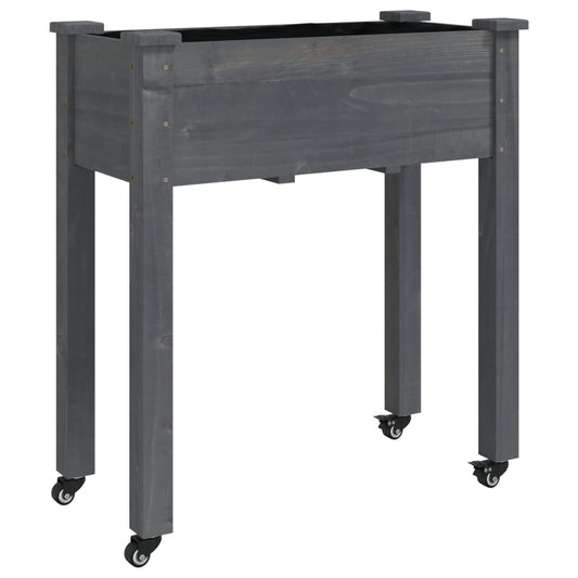 Wheeled Planter with Liner Grey 71x37x80 cm Solid Wood Fir Wheeled Planter with Liner Grey 71x37x80 cm Solid Wood Fir