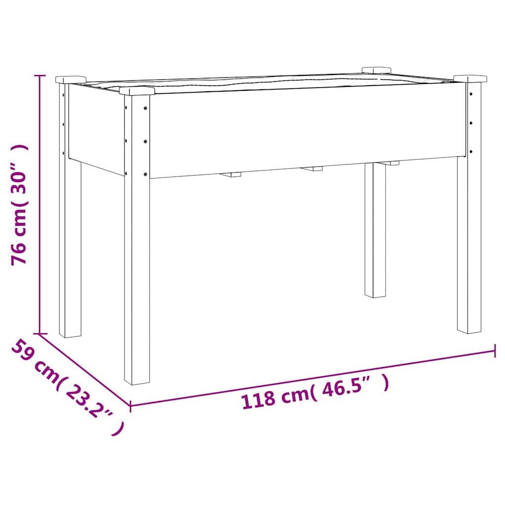 Wheeled Planter with Liner Grey 118x59x80 cm Solid Wood Fir
