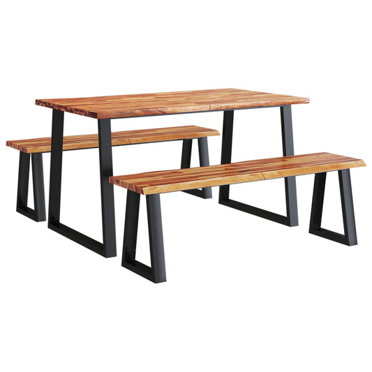 3 Piece Dining Set with Live Edge Solid Wood Acacia 3 Piece Dining Set with Live Edge Solid Wood Acacia