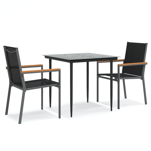 3 Piece Garden Dining Set Black Textilene and Steel 3 Piece Garden Dining Set Black Textilene and Steel