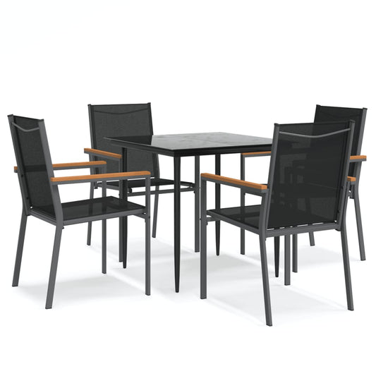 5 Piece Garden Dining Set Black Textilene and Steel 5 Piece Garden Dining Set Black Textilene and Steel