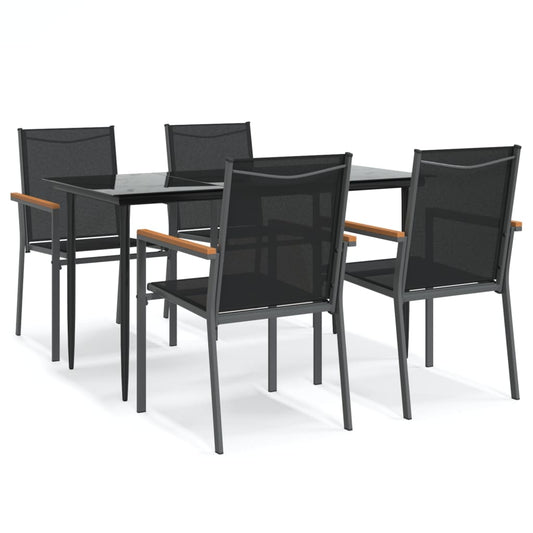 5 Piece Garden Dining Set Black Textilene and Steel 5 Piece Garden Dining Set Black Textilene and Steel