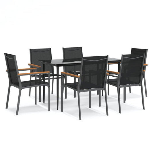 7 Piece Garden Dining Set Black Textilene and Steel 7 Piece Garden Dining Set Black Textilene and Steel