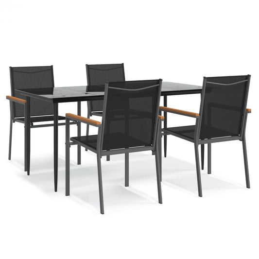 5 Piece Garden Dining Set Black Textilene and Steel 5 Piece Garden Dining Set Black Textilene and Steel