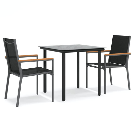3 Piece Garden Dining Set Black Textilene and Steel 3 Piece Garden Dining Set Black Textilene and Steel