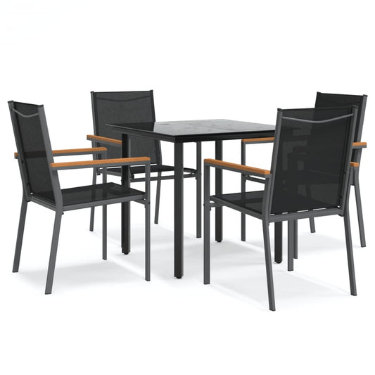 5 Piece Garden Dining Set Black Textilene and Steel 5 Piece Garden Dining Set Black Textilene and Steel