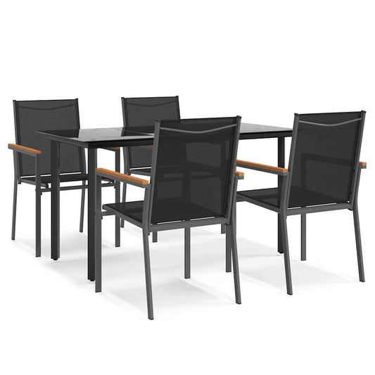 5 Piece Garden Dining Set Black Textilene and Steel 5 Piece Garden Dining Set Black Textilene and Steel
