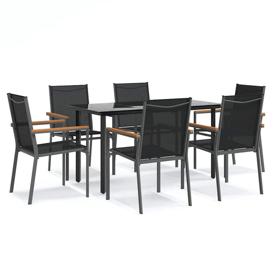 7 Piece Garden Dining Set Black Textilene and Steel 7 Piece Garden Dining Set Black Textilene and Steel