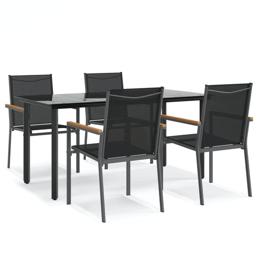 5 Piece Garden Dining Set Black Textilene and Steel 5 Piece Garden Dining Set Black Textilene and Steel