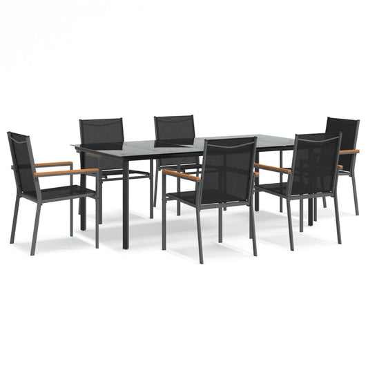 7 Piece Garden Dining Set Black Textilene and Steel 7 Piece Garden Dining Set Black Textilene and Steel