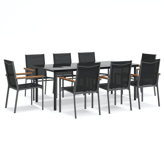 9 Piece Garden Dining Set Black Textilene and Steel 9 Piece Garden Dining Set Black Textilene and Steel