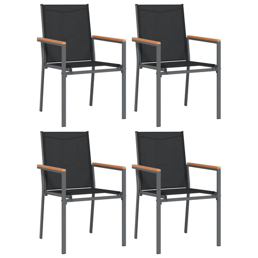 Garden Chair | Set of 4 | Black | Textilene, powder-coated steel, WPC Garden Chair | Set of 4 | Black | Textilene, powder-coated steel, WPC
