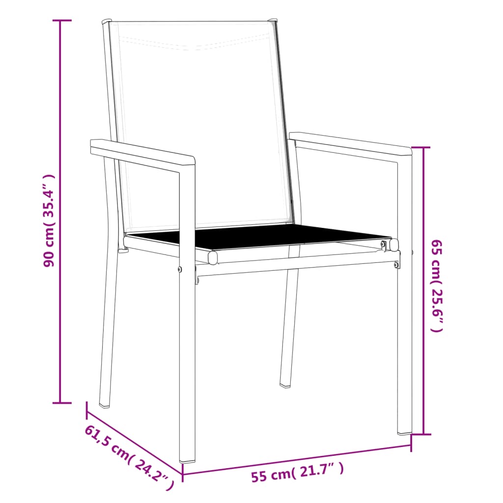 Garden Chair | Set of 4 | Black | Textilene, powder-coated steel, WPC