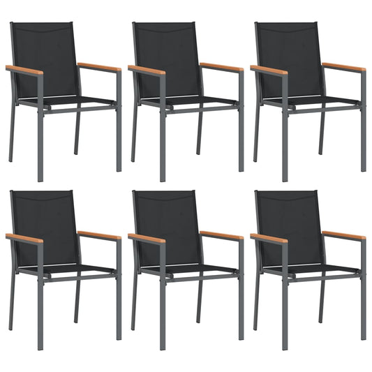 Garden Chairs 6 pcs Black 55x61.5x90 cm Textilene and Steel Garden Chairs 6 pcs Black 55x61.5x90 cm Textilene and Steel