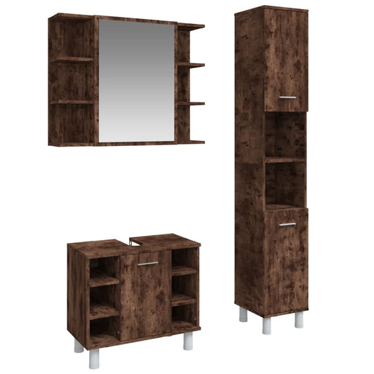 3 Piece Bathroom Cabinet Set Smoked Oak Engineered Wood 3 Piece Bathroom Cabinet Set Smoked Oak Engineered Wood