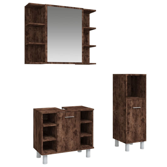3 Piece Bathroom Cabinet Set Smoked Oak Engineered Wood 3 Piece Bathroom Cabinet Set Smoked Oak Engineered Wood