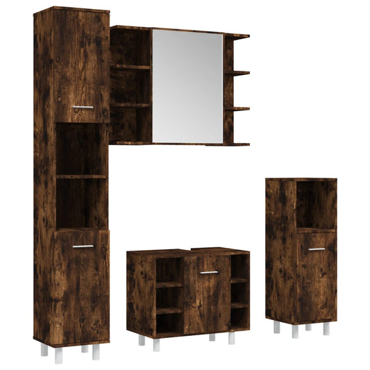 4 Piece Bathroom Cabinet Set Smoked Oak Engineered Wood 4 Piece Bathroom Cabinet Set Smoked Oak Engineered Wood
