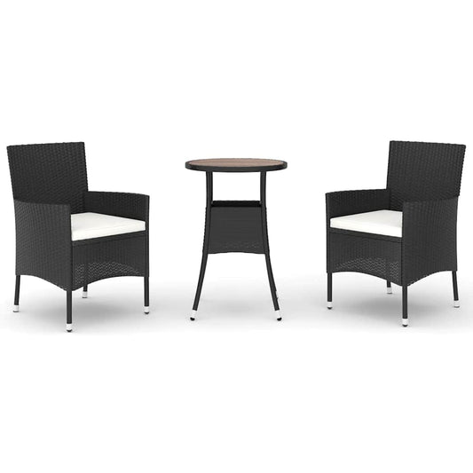 3 Piece Garden Bistro Set with Cushions Black Poly Rattan 3 Piece Garden Bistro Set with Cushions Black Poly Rattan