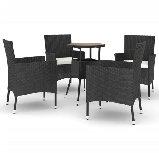 5 Piece Garden Bistro Set with Cushions Black Poly Rattan 5 Piece Garden Bistro Set with Cushions Black Poly Rattan