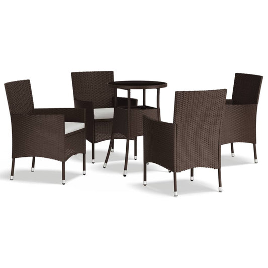 5 Piece Garden Bistro Set with Cushions Brown Poly Rattan 5 Piece Garden Bistro Set with Cushions Brown Poly Rattan