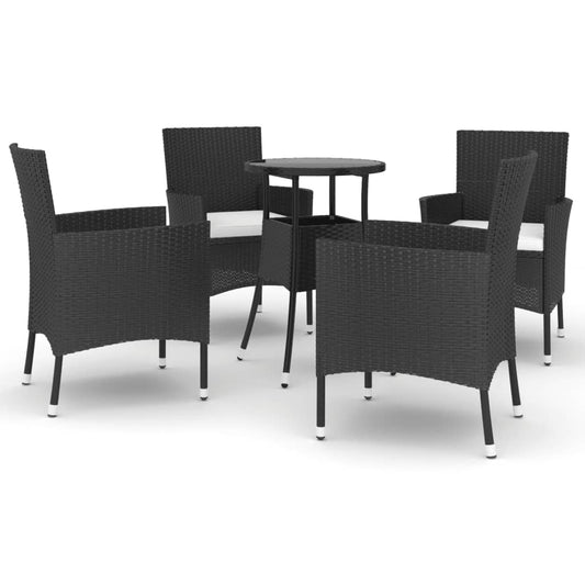 5 Piece Garden Bistro Set with Cushions Black Poly Rattan 5 Piece Garden Bistro Set with Cushions Black Poly Rattan