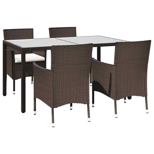 5 Piece Garden Dining Set with Cushions Brown Poly Rattan 5 Piece Garden Dining Set with Cushions Brown Poly Rattan