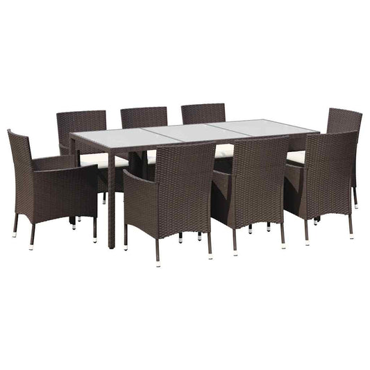 9 Piece Garden Dining Set with Cushions Brown Poly Rattan 9 Piece Garden Dining Set with Cushions Brown Poly Rattan