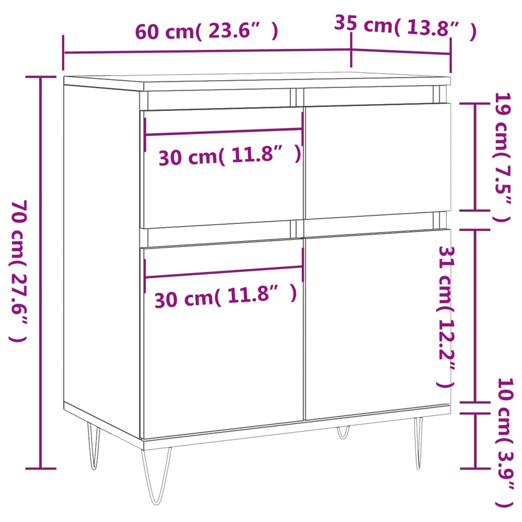 Sideboard Concrete Grey 60x35x70 cm Engineered Wood