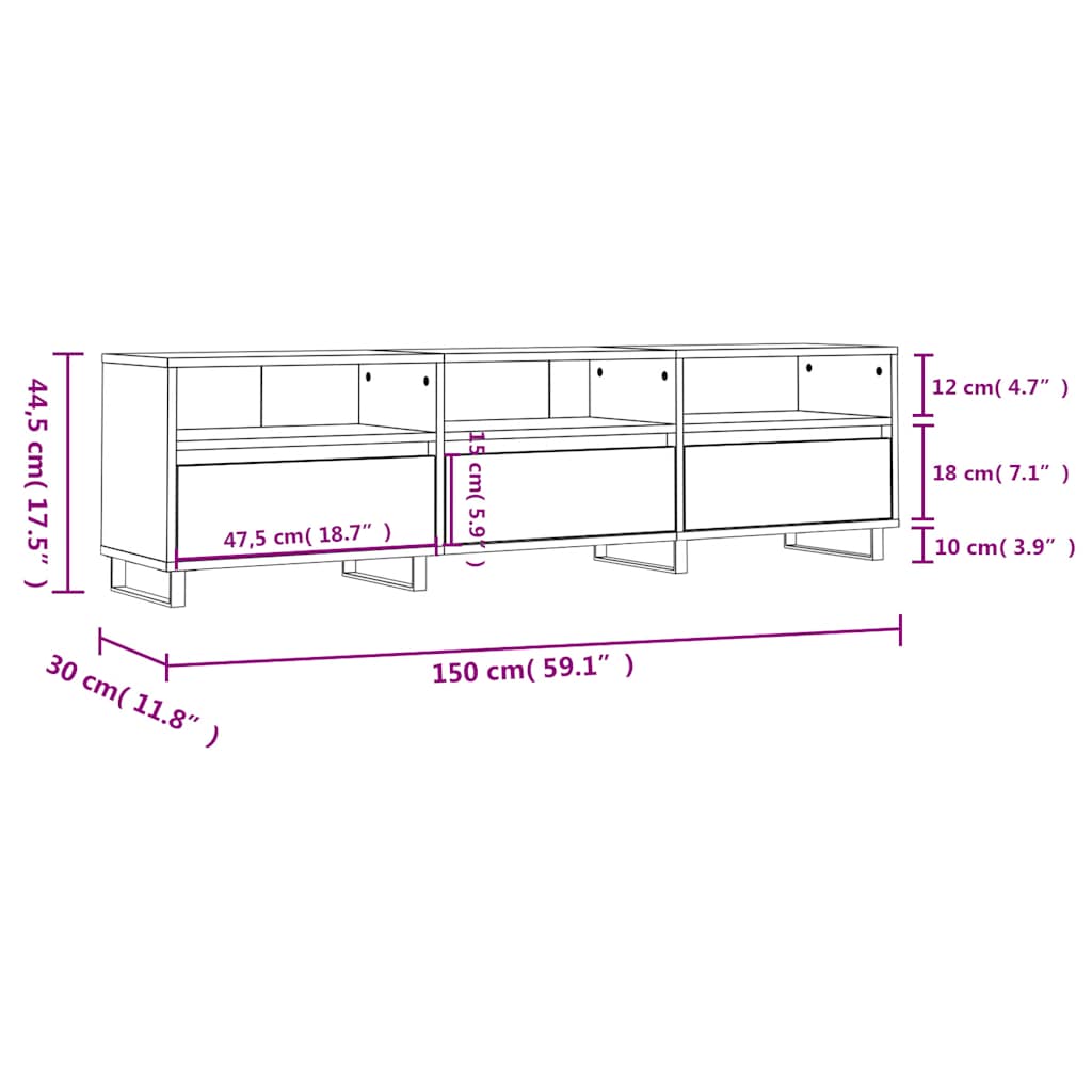 TV Cabinet White 150x30x44,5 cm Engineered Wood
