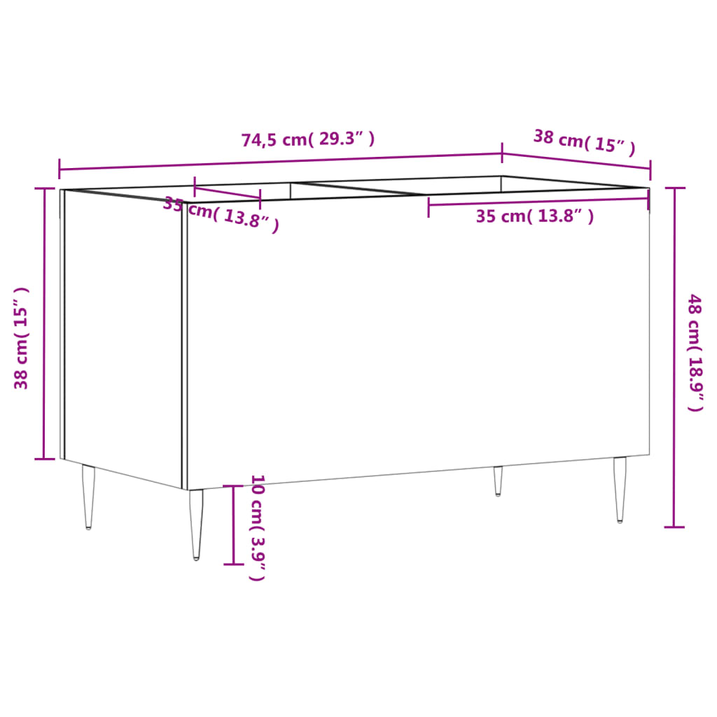Record Cabinet Concrete Grey 74.5x38x48 cm Engineered Wood