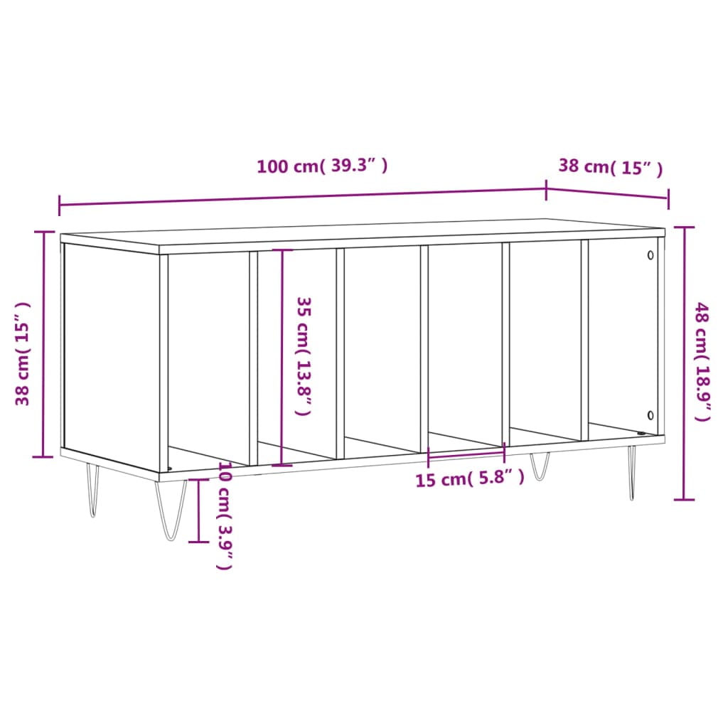 Record Cabinet White 100x38x48 cm Engineered Wood