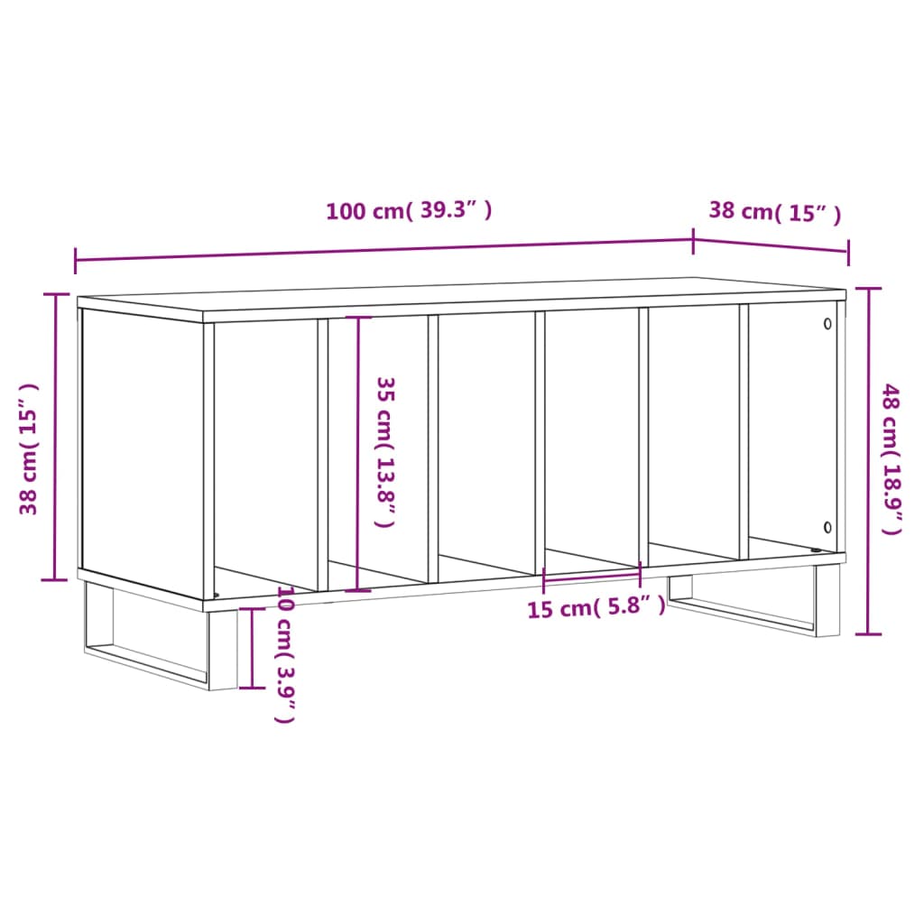 Record Cabinet Smoked Oak 100x38x48 cm Engineered Wood