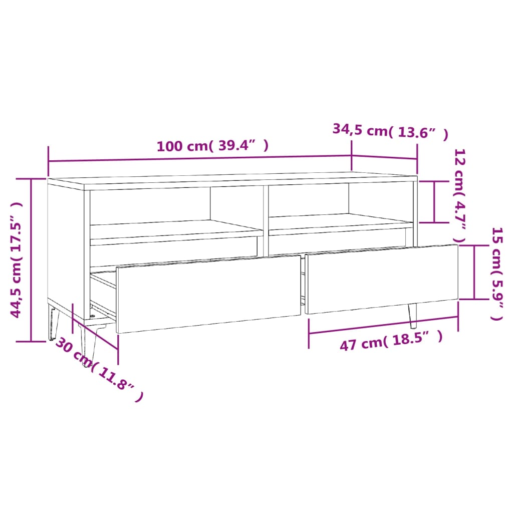 TV Cabinet Sonoma Oak 100x34.5x44.5 cm Engineered Wood