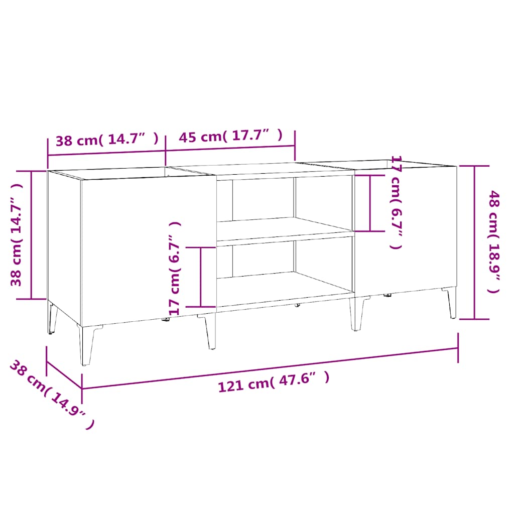 Record Cabinet Concrete Grey 121x38x48 cm Engineered Wood