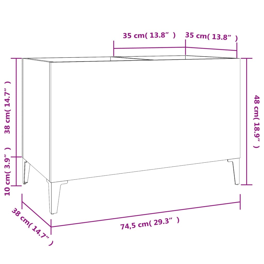 Record Cabinet High Gloss White 74.5x38x48 cm Engineered Wood