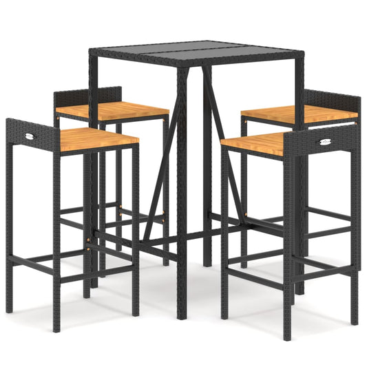 5 Piece Garden Bar Set Black Poly Rattan& Solid Wood Acacia 5 Piece Garden Bar Set Black Poly Rattan& Solid Wood Acacia