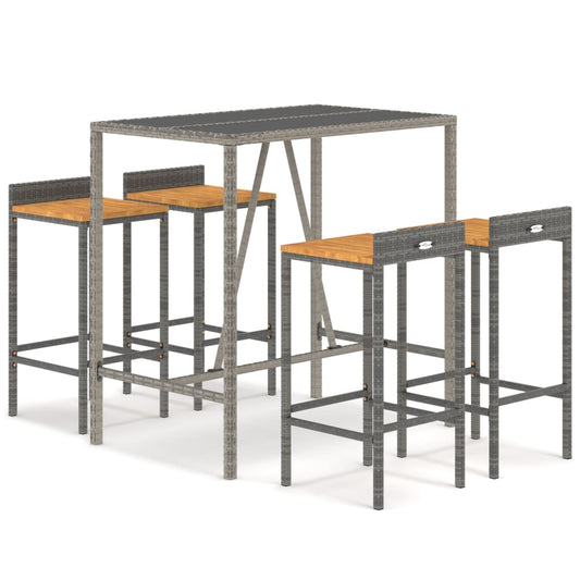 5 Piece Garden Bar Set Grey Poly Rattan& Solid Wood Acacia 5 Piece Garden Bar Set Grey Poly Rattan& Solid Wood Acacia