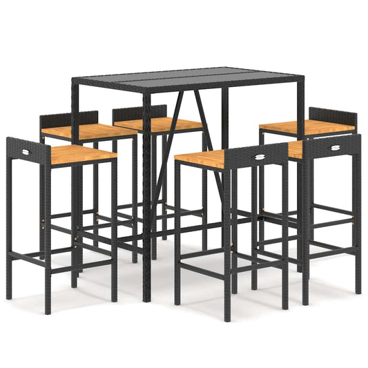 7 Piece Garden Bar Set Black Poly Rattan& Solid Wood Acacia 7 Piece Garden Bar Set Black Poly Rattan& Solid Wood Acacia