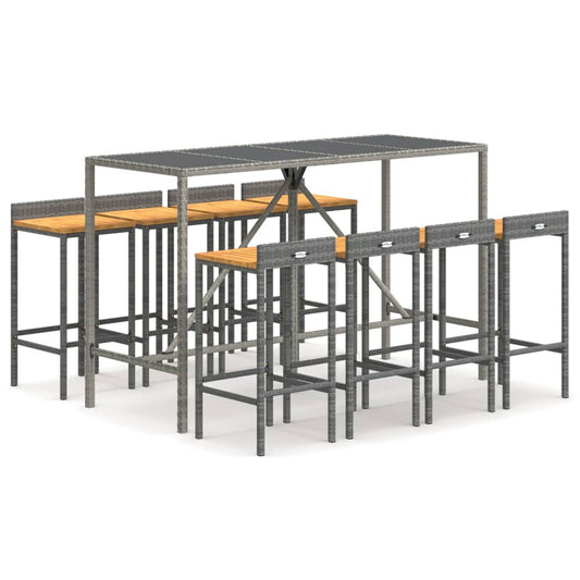 Garden Bar Set | Grey | PE Rattan, Solid Acacia Wood, Powder-Coated Steel Garden Bar Set | Grey | PE Rattan, Solid Acacia Wood, Powder-Coated Steel