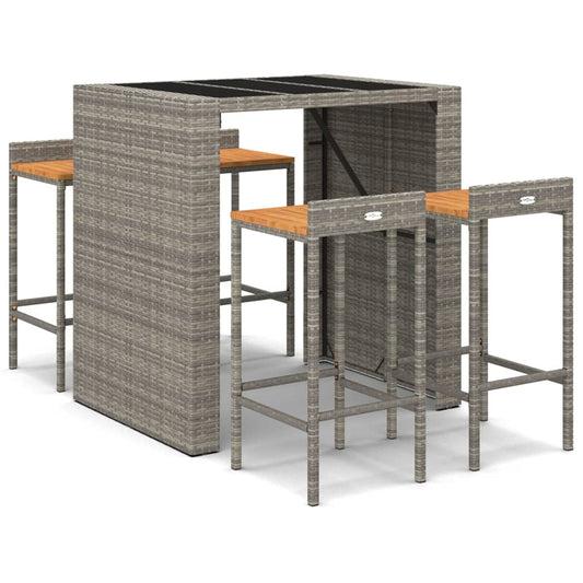5 Piece Garden Bar Set Grey Poly Rattan& Solid Wood Acacia 5 Piece Garden Bar Set Grey Poly Rattan& Solid Wood Acacia